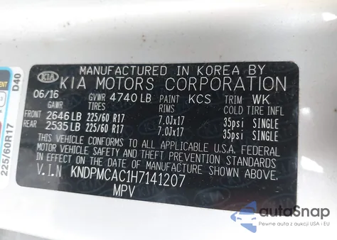 2017 Kia Sportage Lx z USA, uszkodzony, nr VIN KNDPMCAC1H7141207